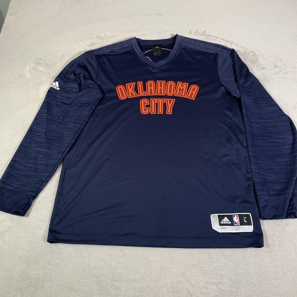 Oklahoma City Thunder Warm Up Shirt Mens Large Blue Basketball Adidas Climalite